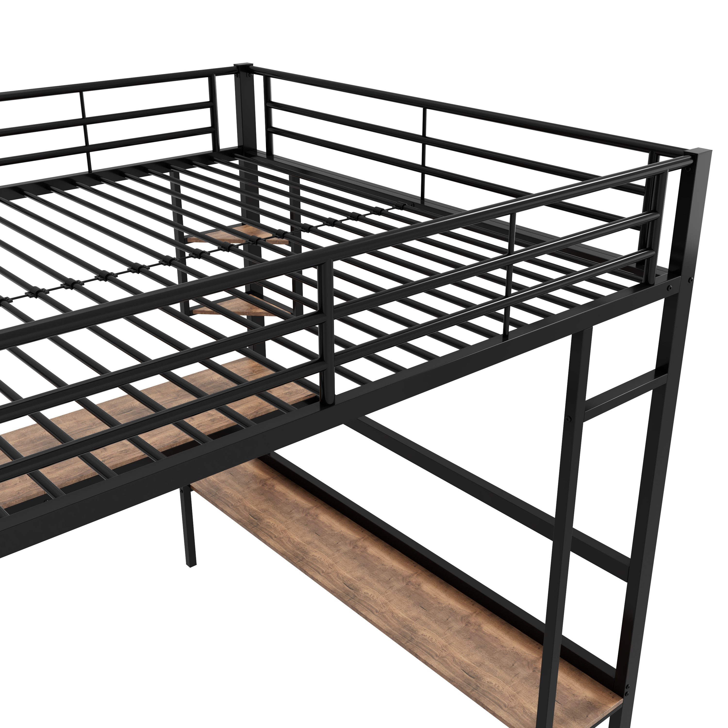 HAUSS SPOLE Hochbett 140x200cm Eisenbett mit Schreibtisch, 4 Regalen, Büche günstig online kaufen