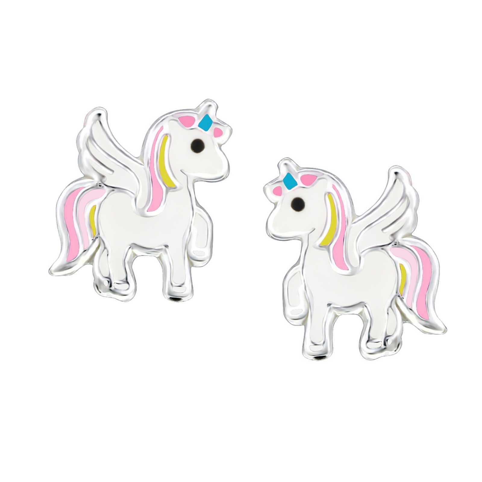 schmuck23 Ohrstecker-Set Kinder Ohrringe Mädchen Silber Set, Blaugrün Blume Einhorn Ohrstecker, Paar 2 echt (Set), 925