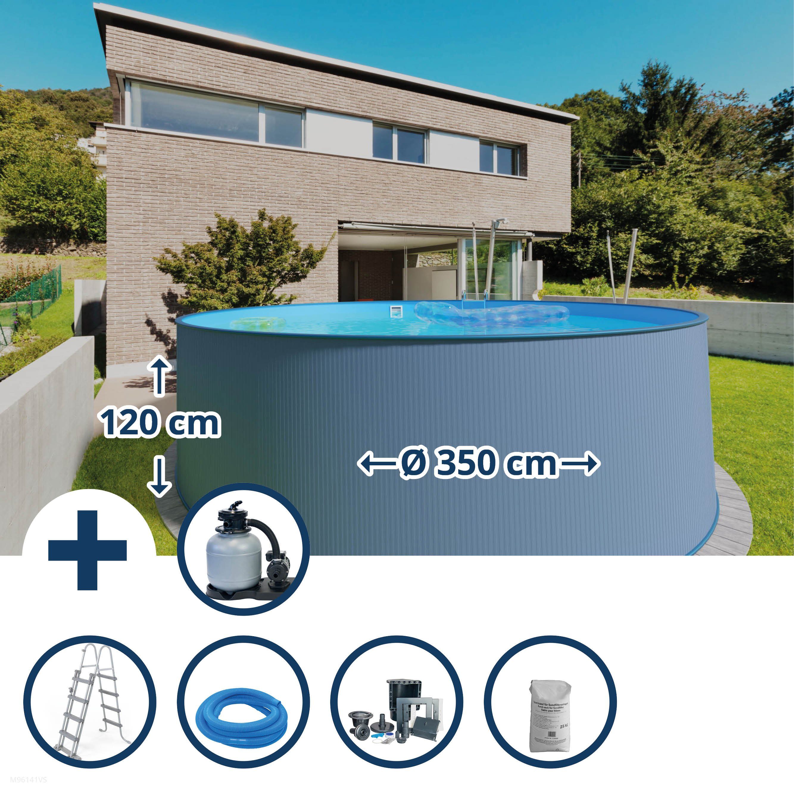 Rundpool Stahlwandpool Set (7-teilig) hoch rund 350 x 120 c