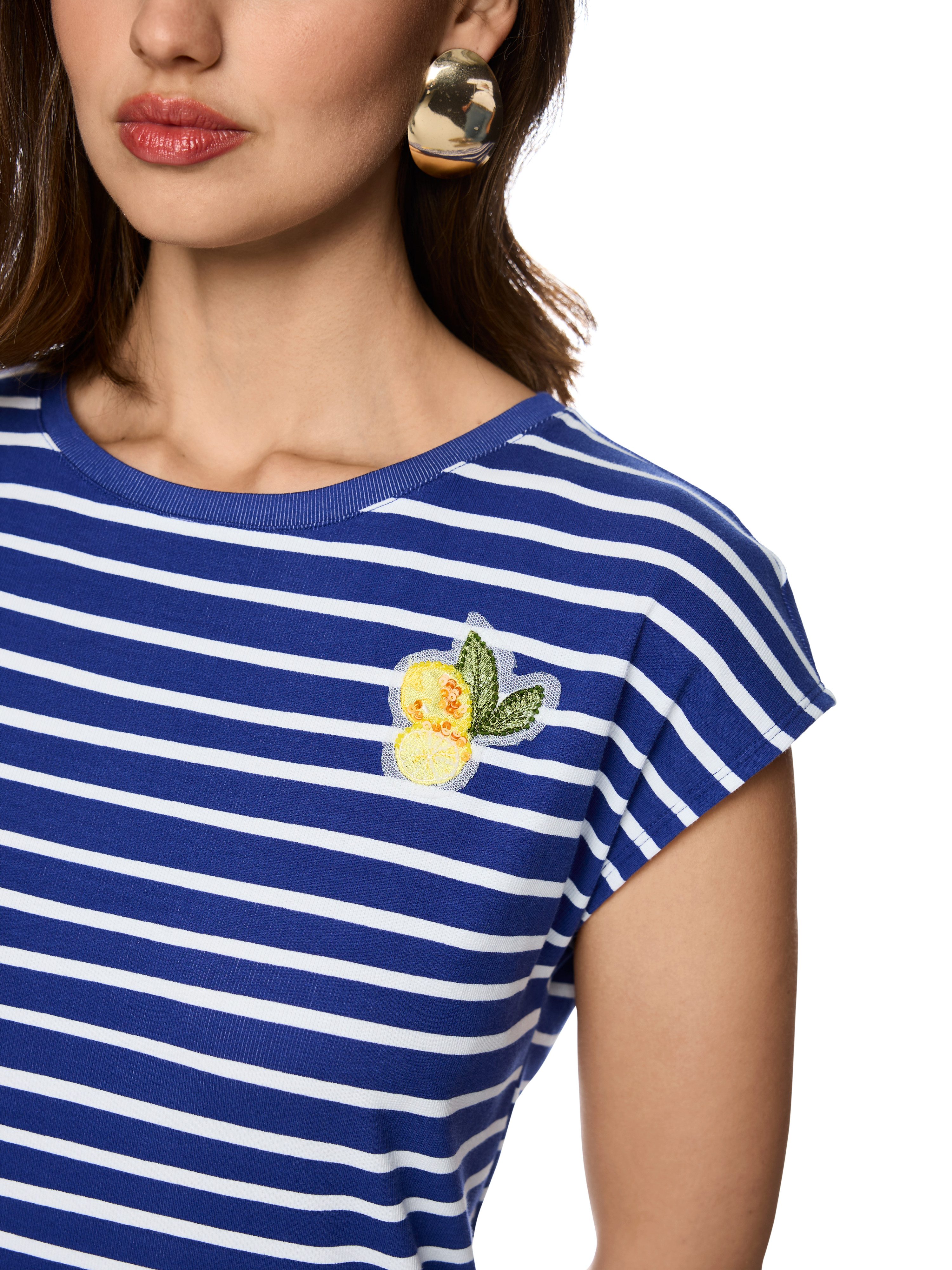 Marc Cain T-Shirt Amalfi Portofino Lemons Premium Damenmode Ringelshirt mit Zitronen-Applikation