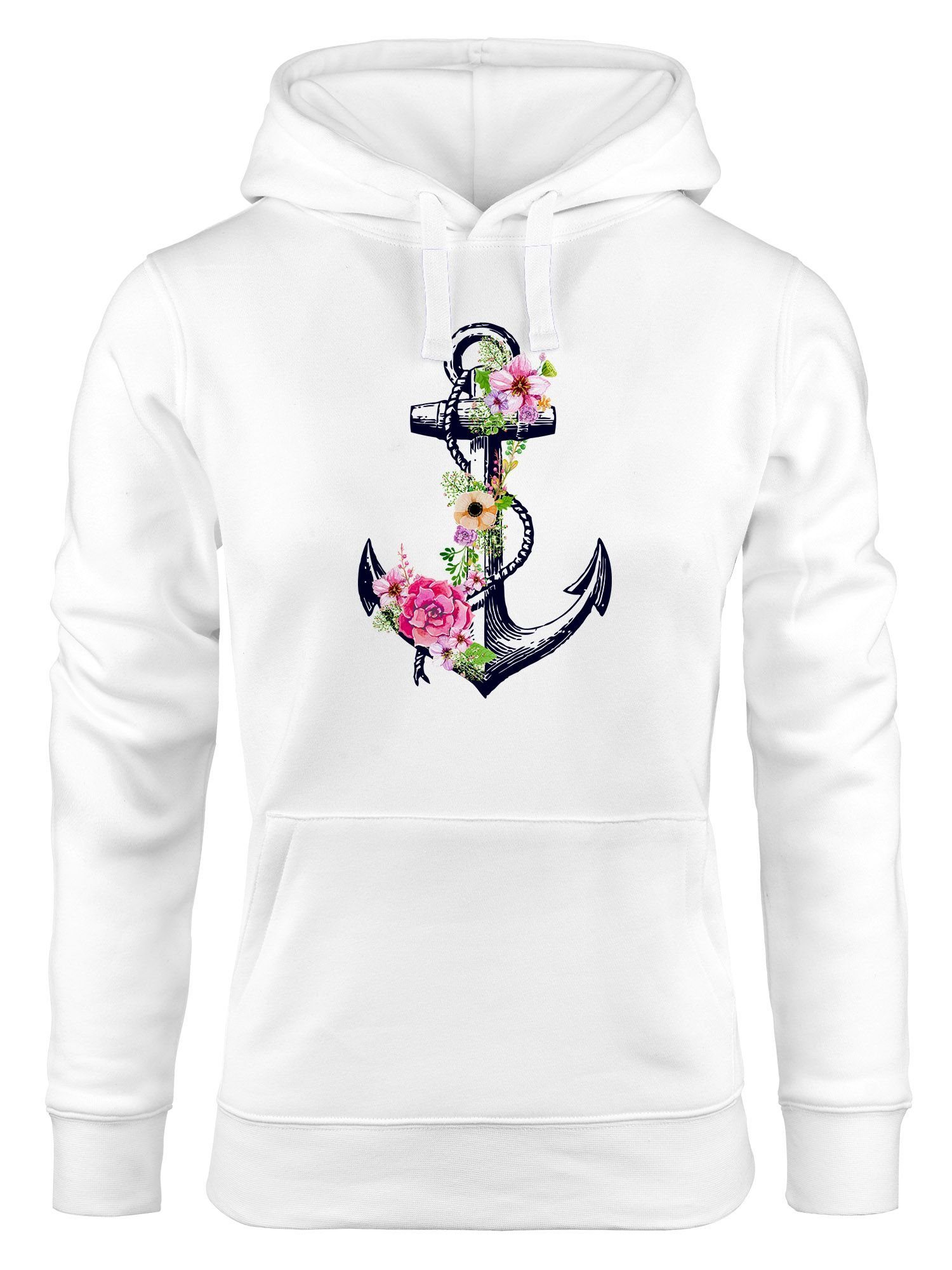 Neverless Hoodie Damen Hoodie Anker Blumen Flower Anchor Watercolor Kapuzen günstig online kaufen