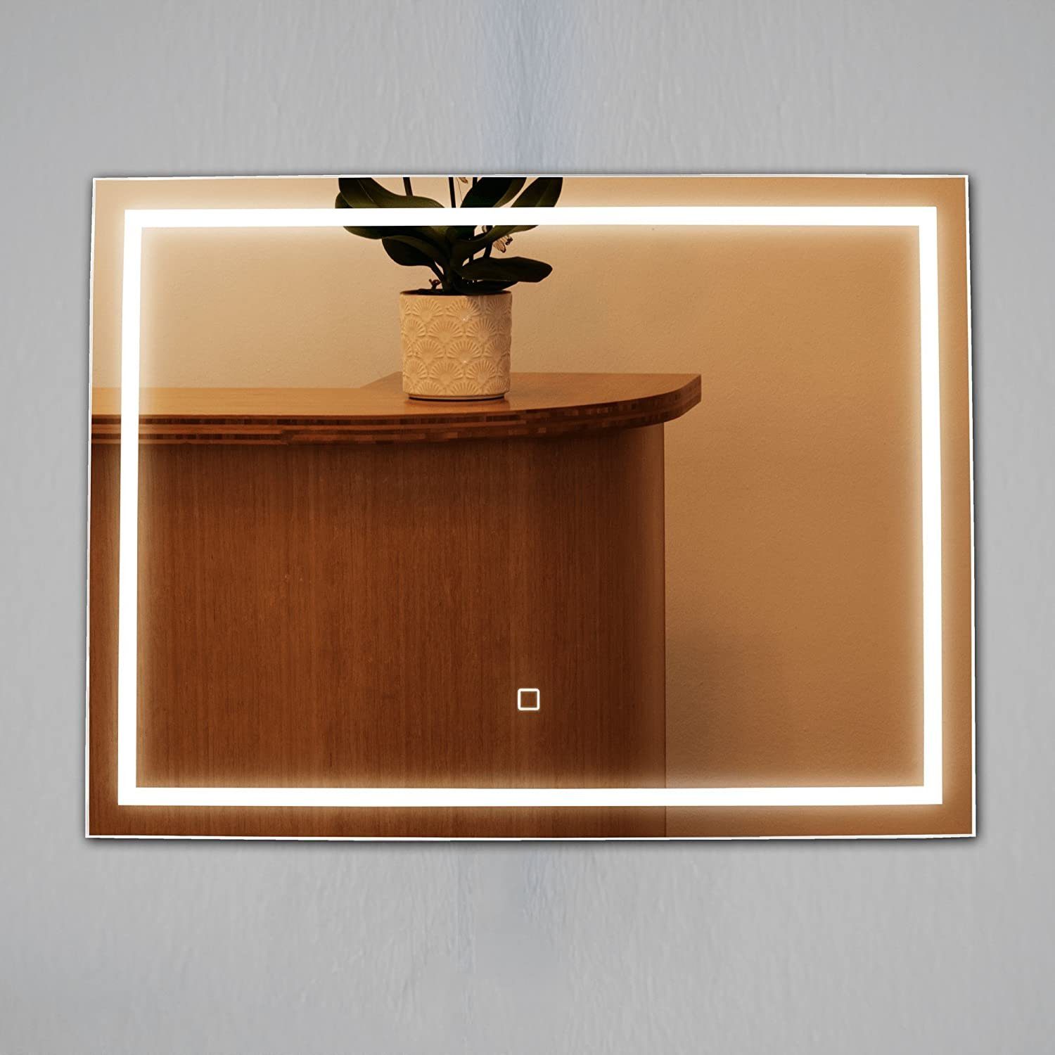 Yu Yang Badspiegel Palla, LED Spiegel mit Beleuchtung, Touch Funktion, Alu Rahmen, IP44, Kaltweiß, 6000K