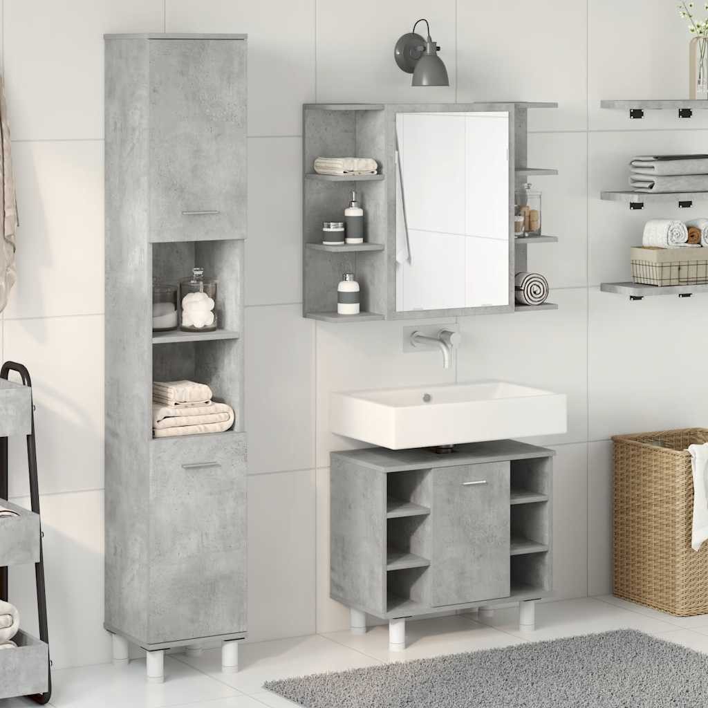 vidaXL Badezimmer-Set 3-tlg. Badmöbel-Set Betongrau Holzwerkstoff, günstig online kaufen