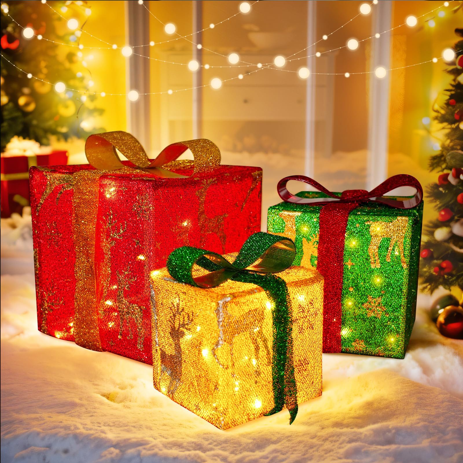 MUPOO Weihnachtsszene LED-Geschenkboxen 3er-Set, 50 LEDs, 8 Modi, 3AA-Batte günstig online kaufen