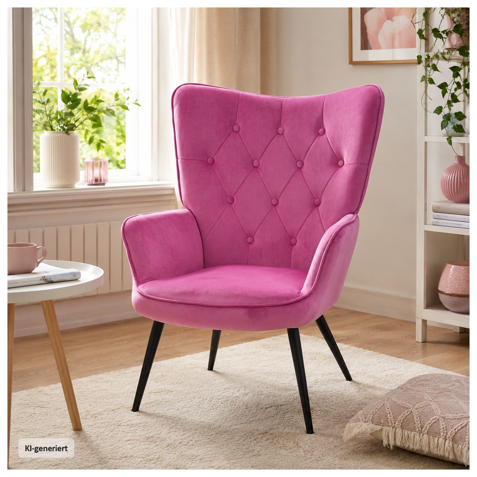 HTI-Living Loungesessel Ohrensessel Freya Velvet Pink (1 Stück, 1-St., 1 Sessel), Loungesessel mit samtiger Oberfläche und Armlehnen