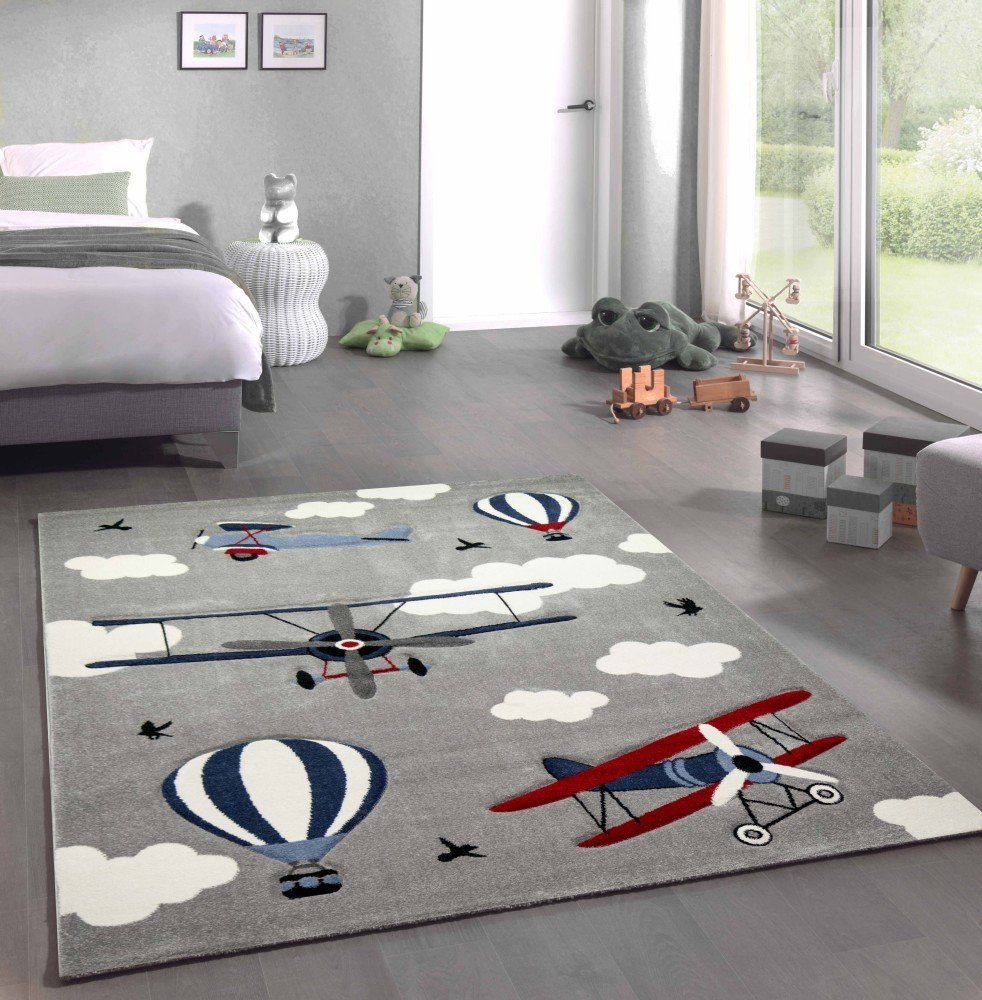 Carpetia Kinderteppich Teppich Kinderzimmer Flugzeuge Doppeldecker günstig online kaufen