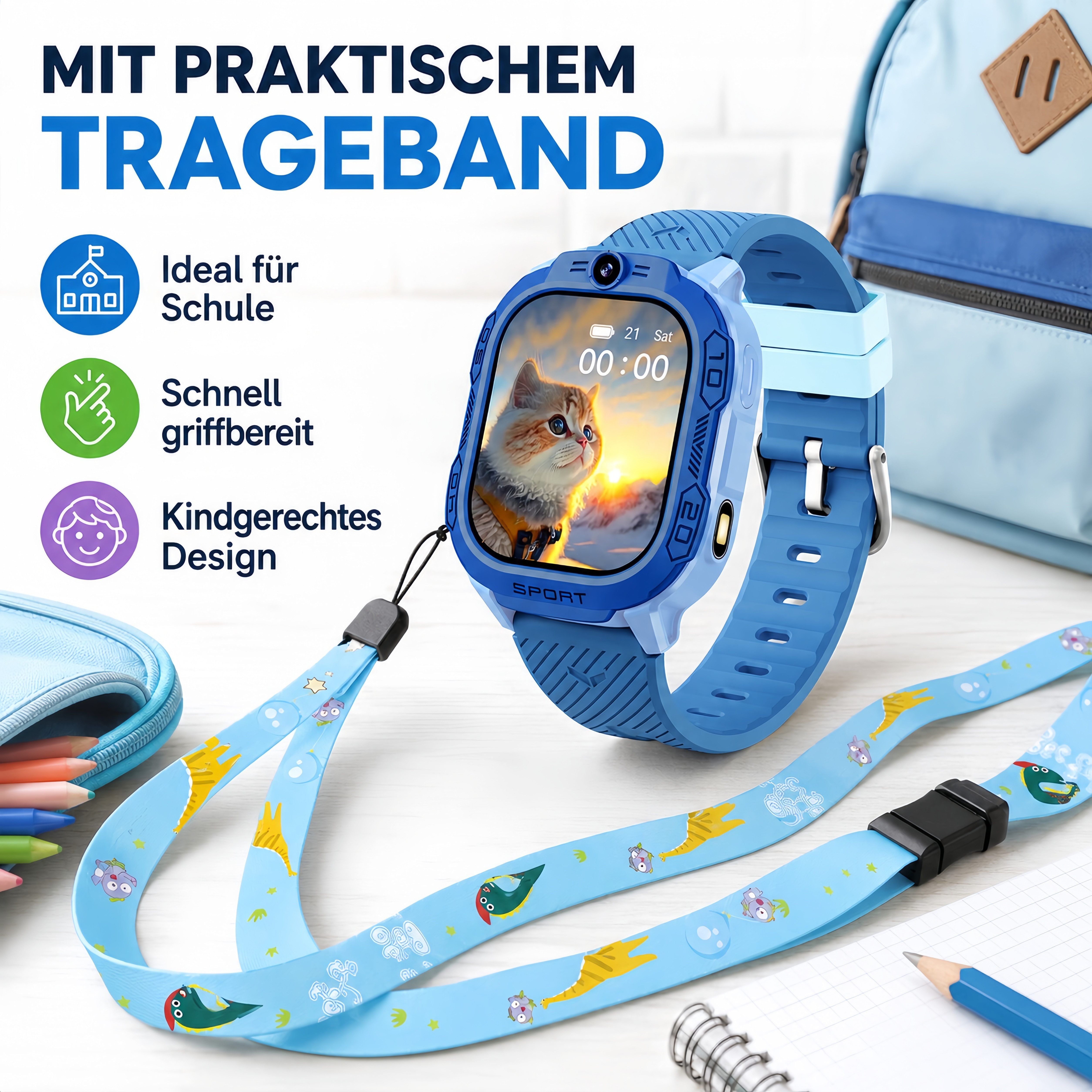 ibettertec Kinderuhr Kinder Smartwatch 4G GPS Uhr mit Telefon, Kamera, SOS Smartwatch (20 cm) Taschenlampe & Trageband, Kinderuhr mit Touchscreen, Anruf, Videoa – Bild 5 von 5