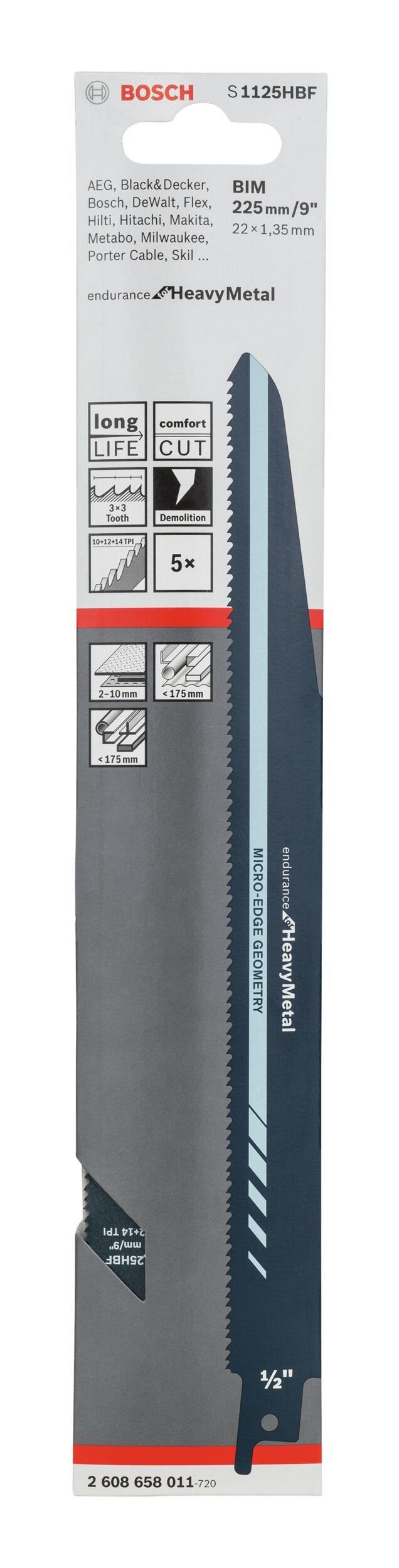 Säbelsägeblatt HBF Metal (5 Heavy Endurance - 1125 5er-Pack for Stück), S BOSCH