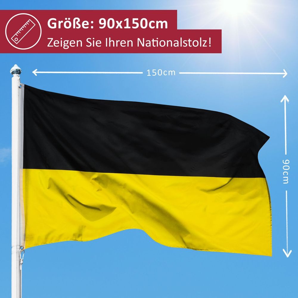 PHENO FLAGS Flagge Baden Württemberg Flagge 90 x 150 cm Fahne Landessiegel Bundesland (Hissflagge für Fahnenmast), Inkl. 2 Messing Ösen
