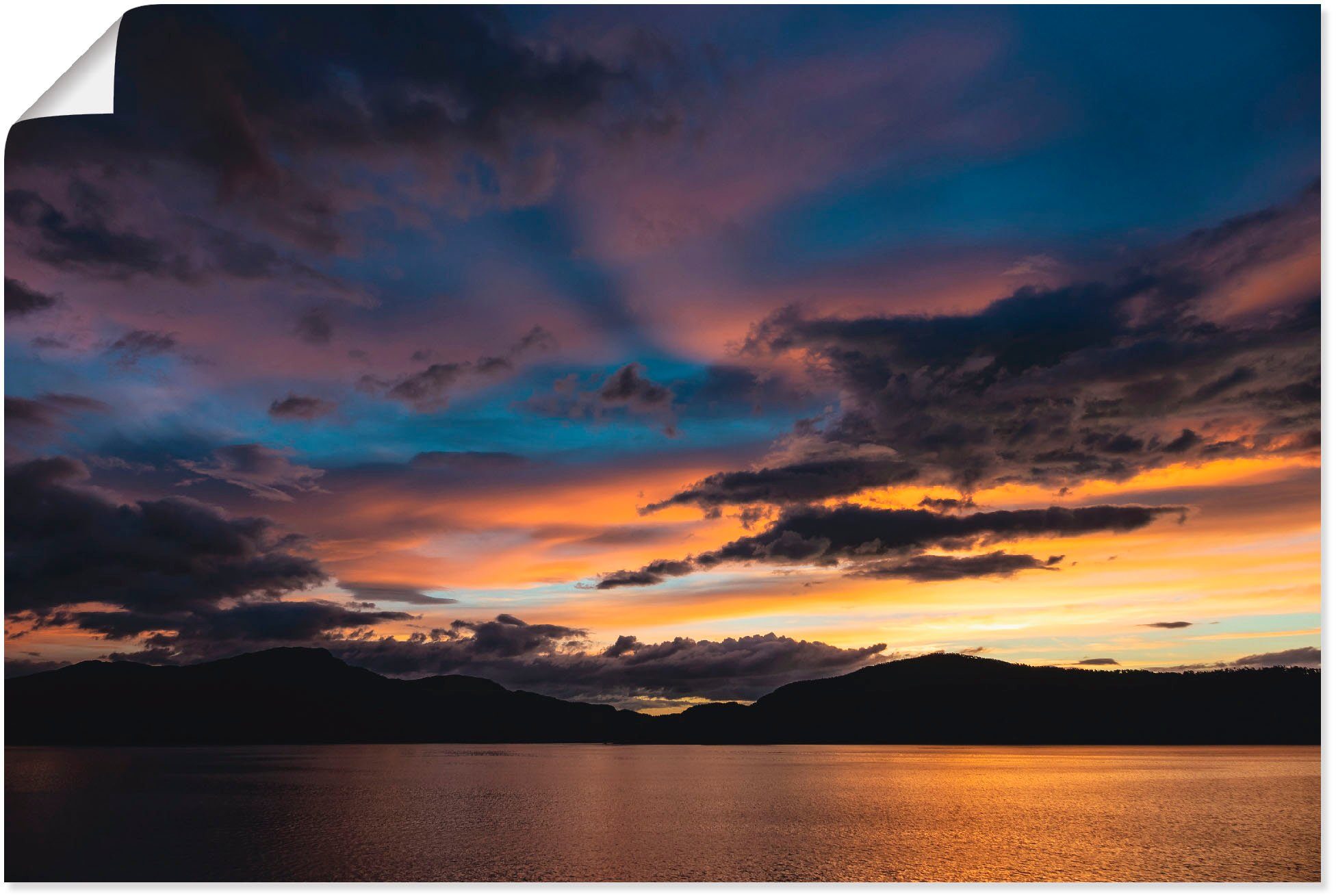 Artland Wandbild Norwegen (1 Leinwandbild, den in Poster Abend, als Küste Größen oder Blick Alubild, St), Wandaufkleber versch. Storfjord auf