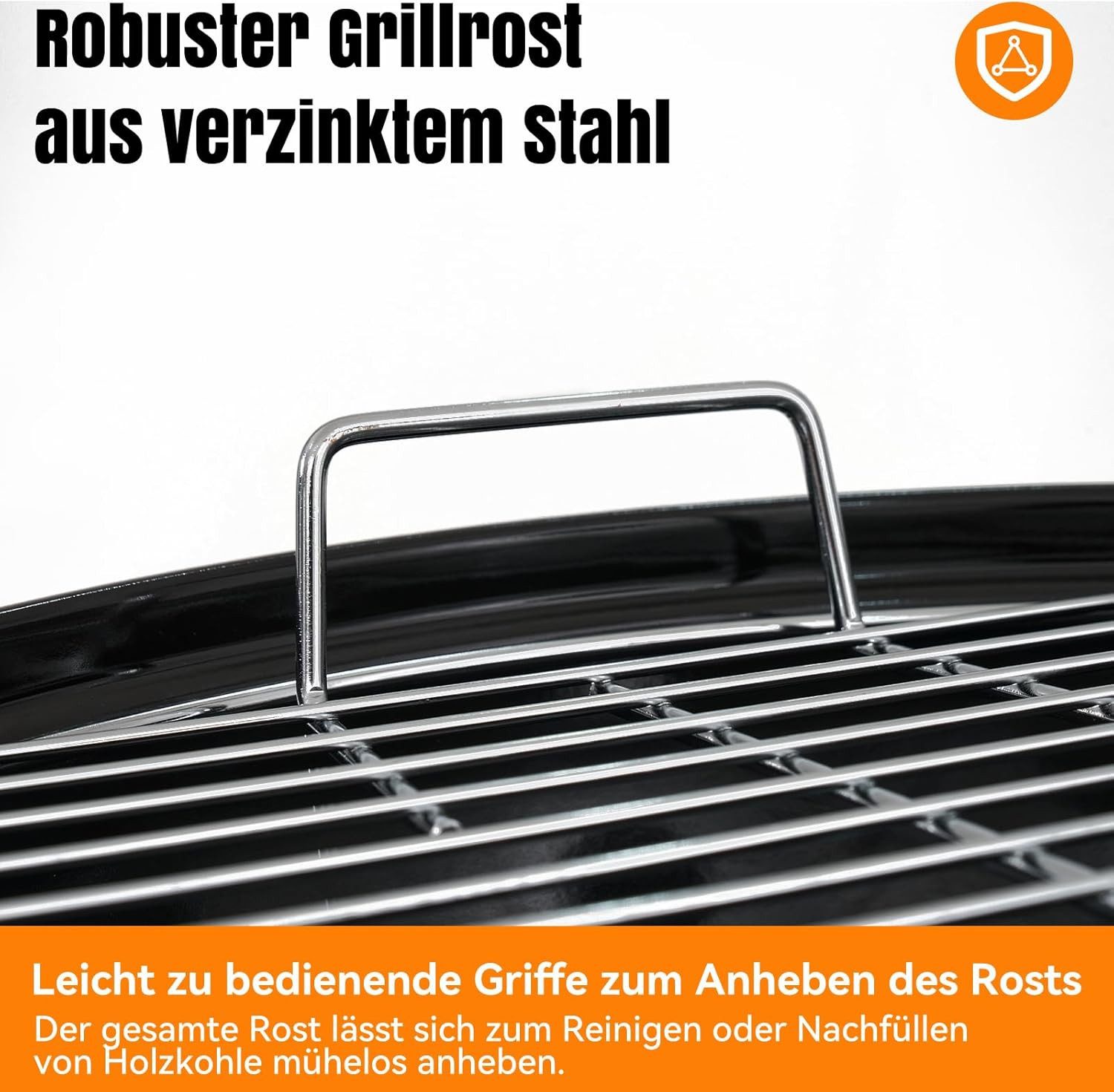 AOXUN Holzkohlegrill Kugelgrill mit Thermometer Schwarz, 47 cm