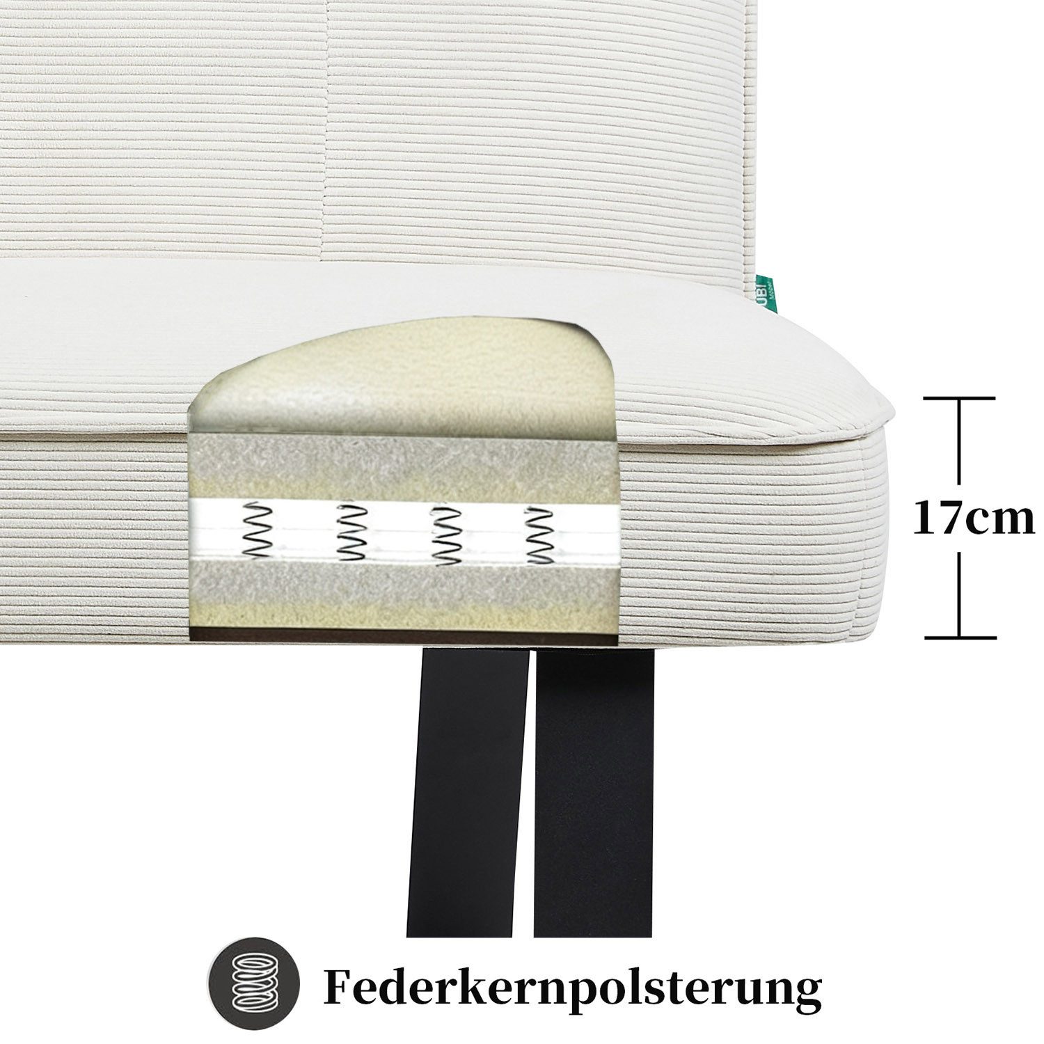 DUBI Möbel Essbank Emilia, Federkernbox gepolstert, mit Rückenlehne, 160cm, Metallgestell