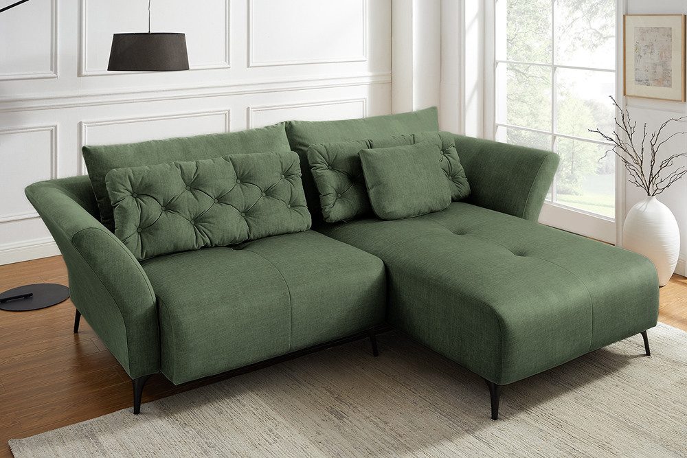 riess-ambiente Ecksofa MARRAKESCH 265cm grün – Samt, Ottomane rechts, 3-Sitzer, Einzelartikel 1 Teile, großzügige Couch inkl. Kissen – ideal für entspannte Wohnbereiche