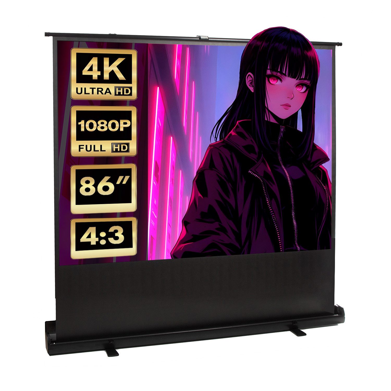 Maclean MC-963 tragbare Projektionswand Pull-Up-Leinwand (Mobile 86'' 4:3 Projektionswand)