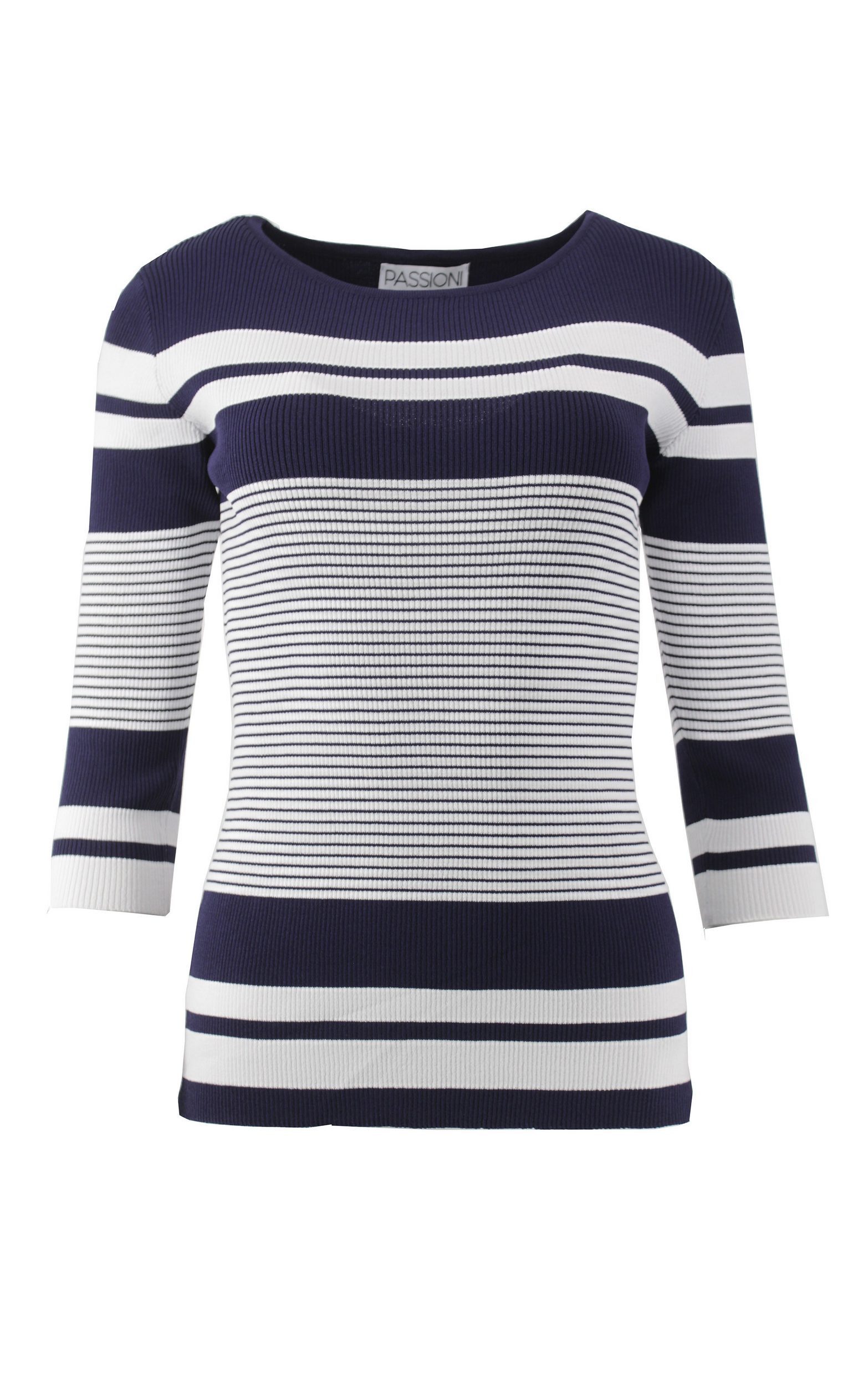 3/4 Arm-Pullover mit weißen Kontraststreifen