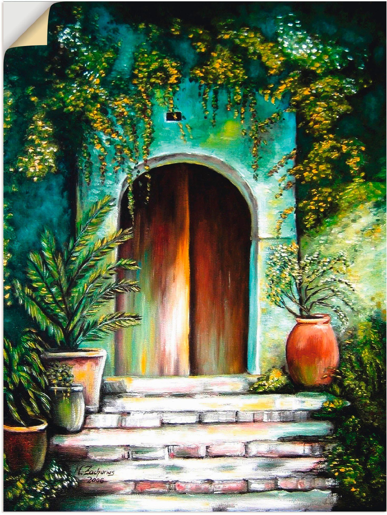 Wandbild St), Mediterranes Fenster als Artland in Alubild, oder Poster Größen Wandaufkleber Türen & versch. Gartenparadies, Leinwandbild, (1