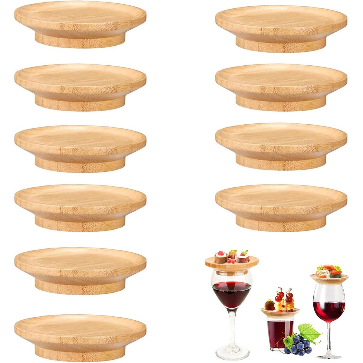 DOPWii Rotweinglas Weinglas Topper Holz 10 Stück,Vorspeisenteller für Glas, 10-tlg., aufsatz für Party, Dessert, Snacks und Getränke