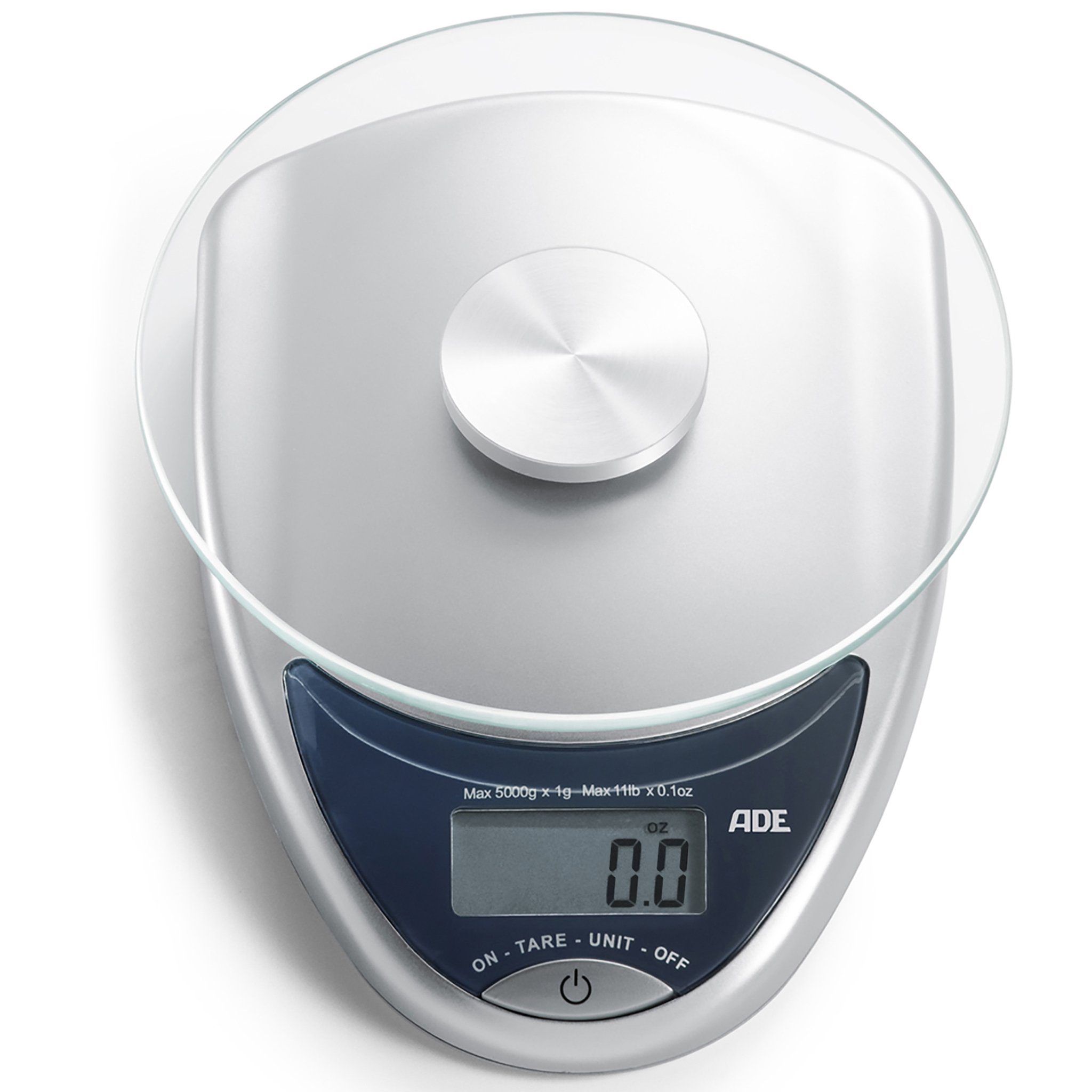 ADE Küchenwaage KE736, elektronische Waage mit Glas-Wiegefläche bis 5kg