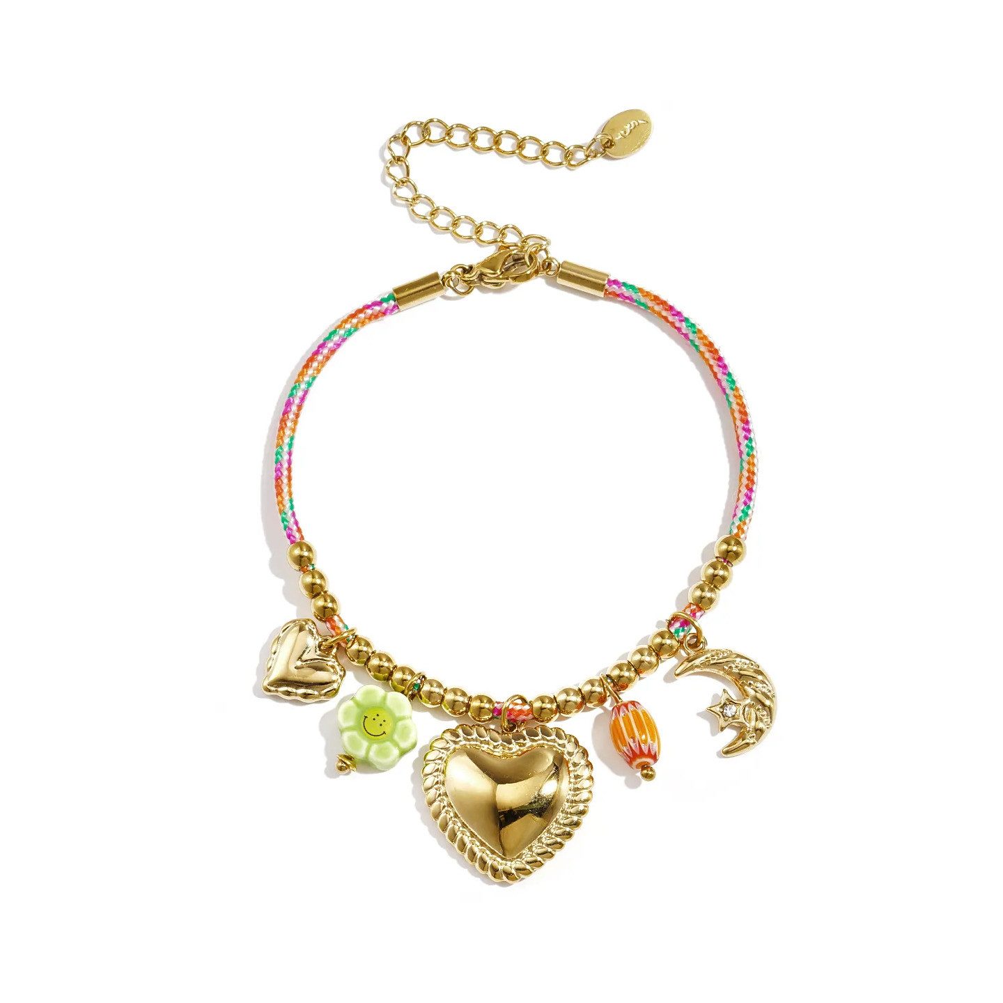Adelia´s Freundschaftsarmband LIVAYA, Modischer Modeschmuck mit buntem Flechtband und Herzanhängern
