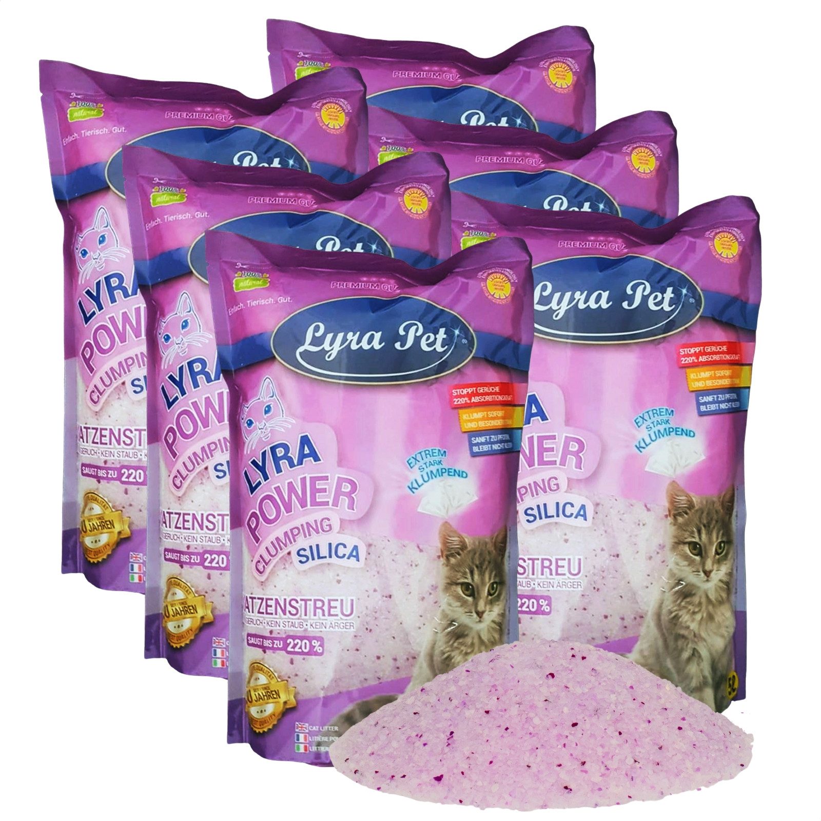 Lyra Pet Katzenstreu 6 x 5 Liter Lyra Pet® Lyra Power® Silica Silikat klumpend Katzenstreu, klumpend, staubfrei
