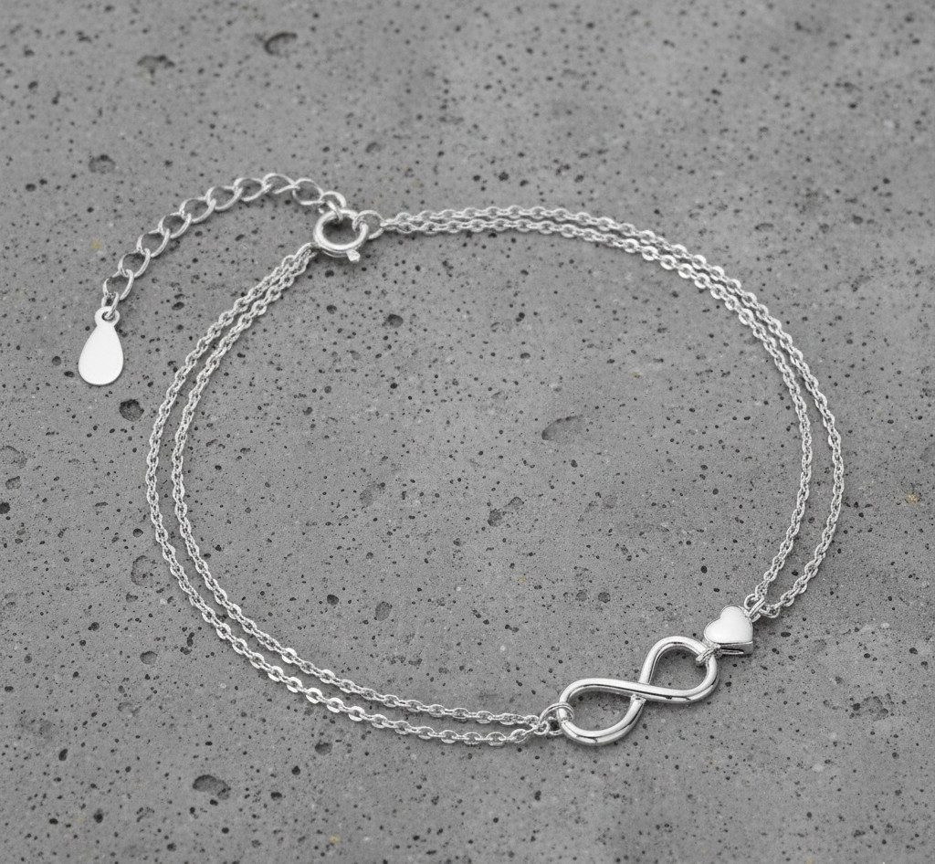 Taffstyle Silberarmband Filigranes Armband Infinity Zeichen und Herz aus 925 Sterling Silber (Zarte Doppelkette mit Unendlichkeitszeichen und liebevollem Herzmotiv)