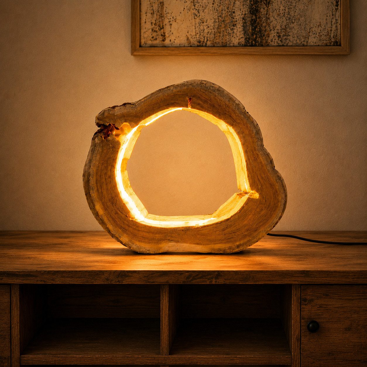 Möbel Bressmer Tischleuchte NATURA LED Holz Tischlampe,Handarbeit Tischlampe mit LED-Streifen,49cm