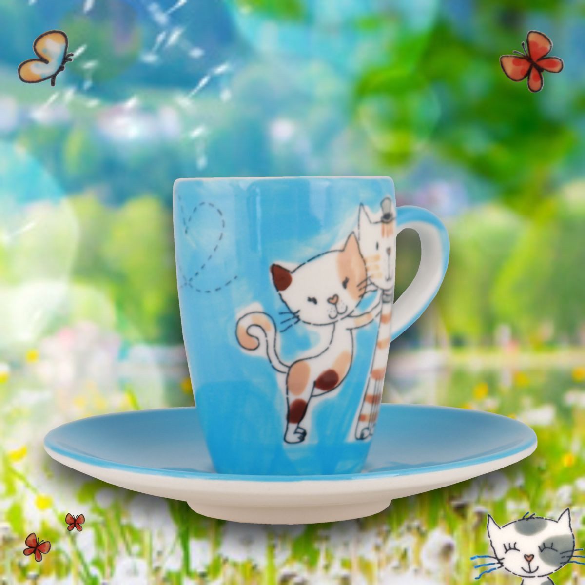 Mila Espressotasse Mila Keramik Espresso-Tasse mit Untere Cats, Keramik