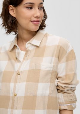 QS Langarmbluse Kariertes Hemd aus Baumwolle Label-Patch