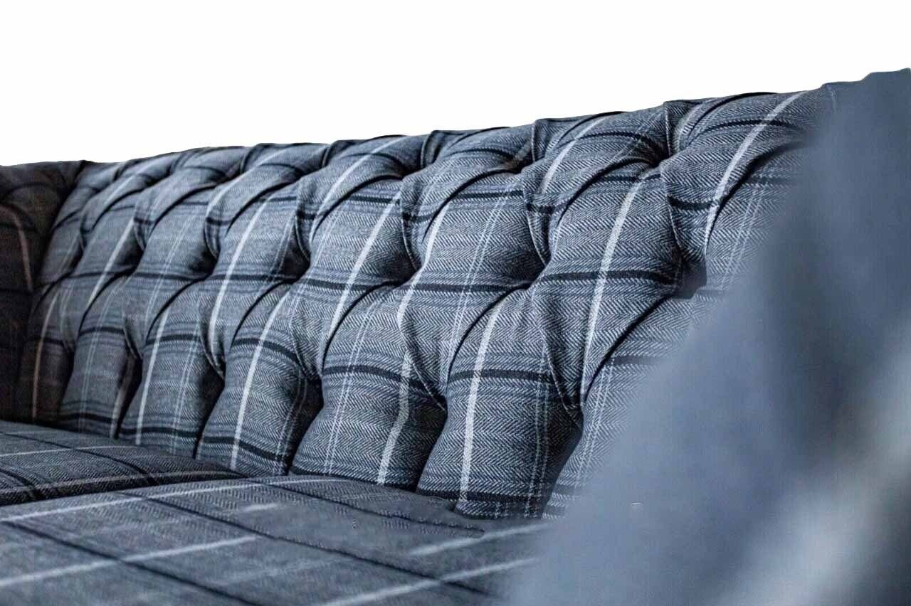 Sofa in Stoff Couch, 2-Sitzer Chesterfield Designer Made Blauer Europe Textil Luxus JVmoebel