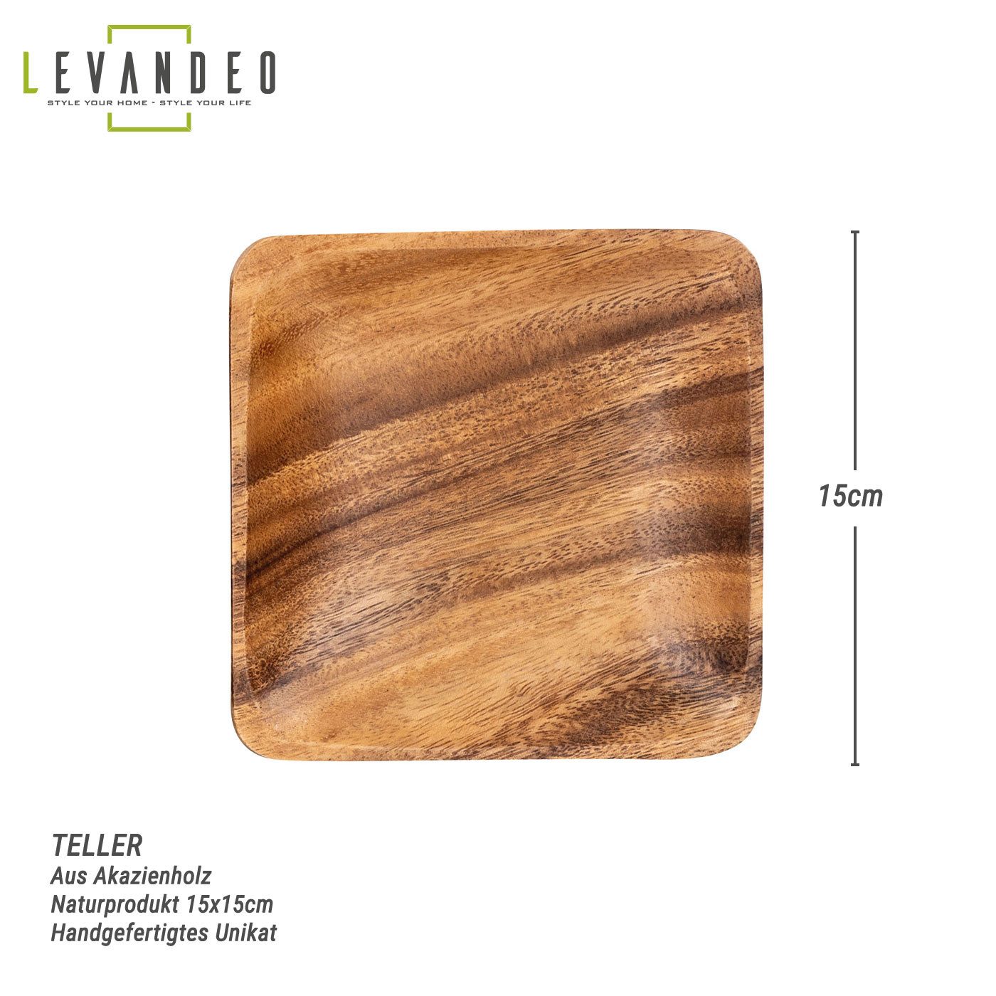 Levandeo® Dekoschale, Holzschale Akazie quadratisch 15cm günstig online kaufen