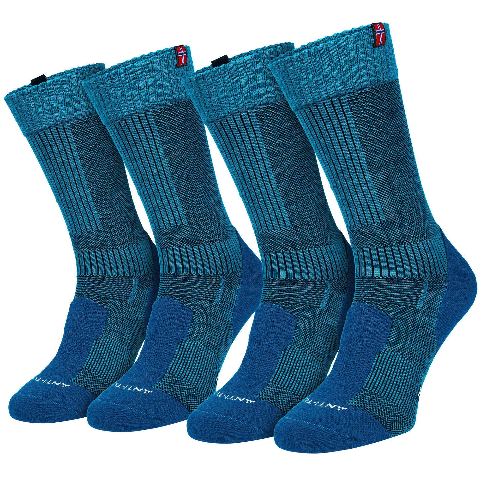 Black Snake Wandersocken Merino Trekkingsocken für Damen und Herren mit Temperaturregulierung (Socken-Set, 2-Paar, Blau 35/38) Gepolstert an Ferse und Zehen mit stabilisierenden Kompressionszonen