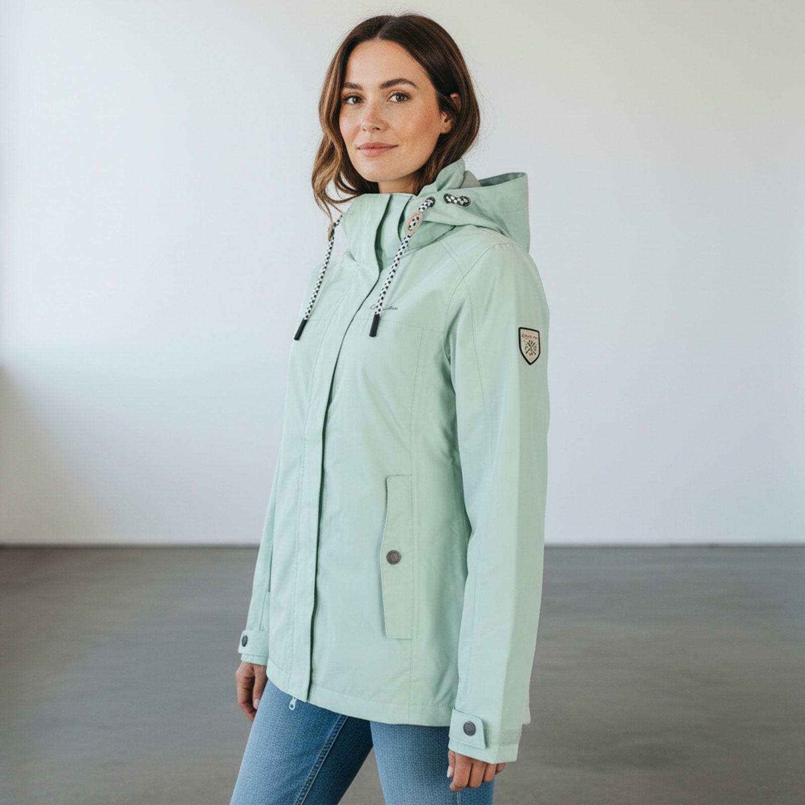 Dry Fashion Funktionsjacke Norderney Damen Übergangsjacke Wasserdicht - Outdoor-Jacke Winddicht Atmungsaktiv, Verschweißte Nähte, Kapuze abnehmbar, 2-Wege-Verschluss