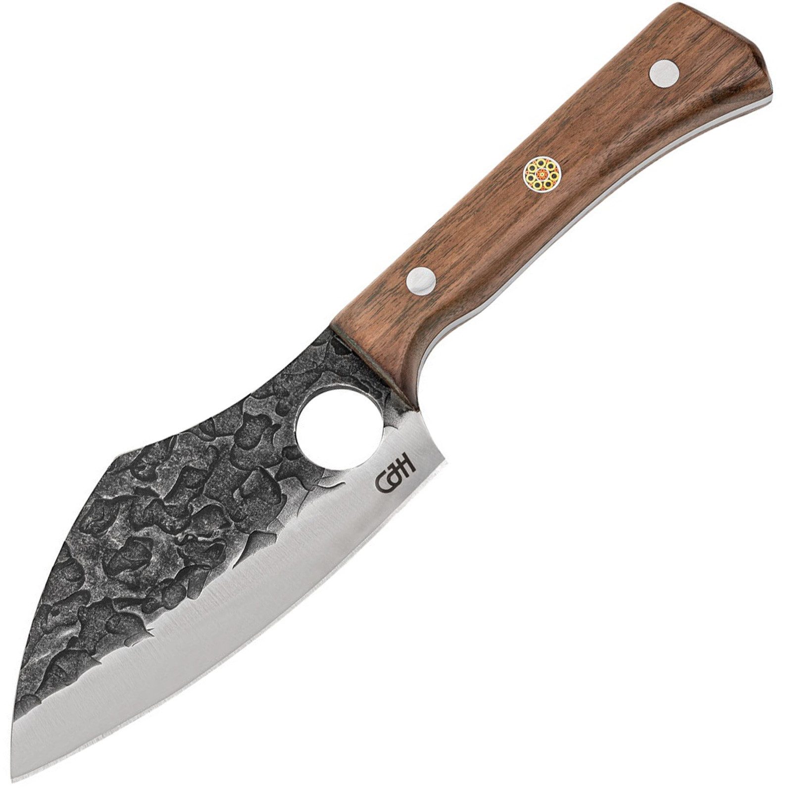 CJH Universalmesser Outdoor Kochmesser Full Tang Camping, Gürtelmesser Scheide Walnuss Holz