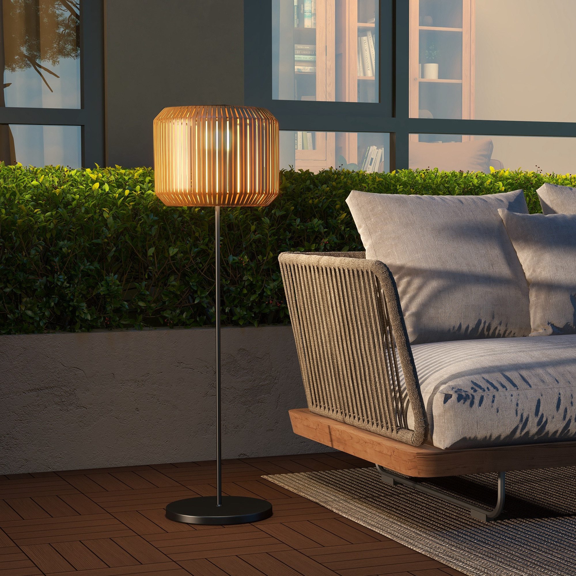 furnicato Gartenleuchte Rattan Solar Außenleuchte LED, Ø34x130cm, Schwarz/Gelb