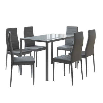 Vicco Esstisch Essgruppe GRAND METALL Grau mit 6 Stühlen