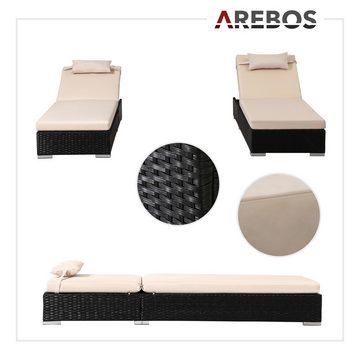 Arebos Gartenliege 1x Poly-Rattan Sonnenliege mit 5-Fach Verstellbarer Rückenlehne