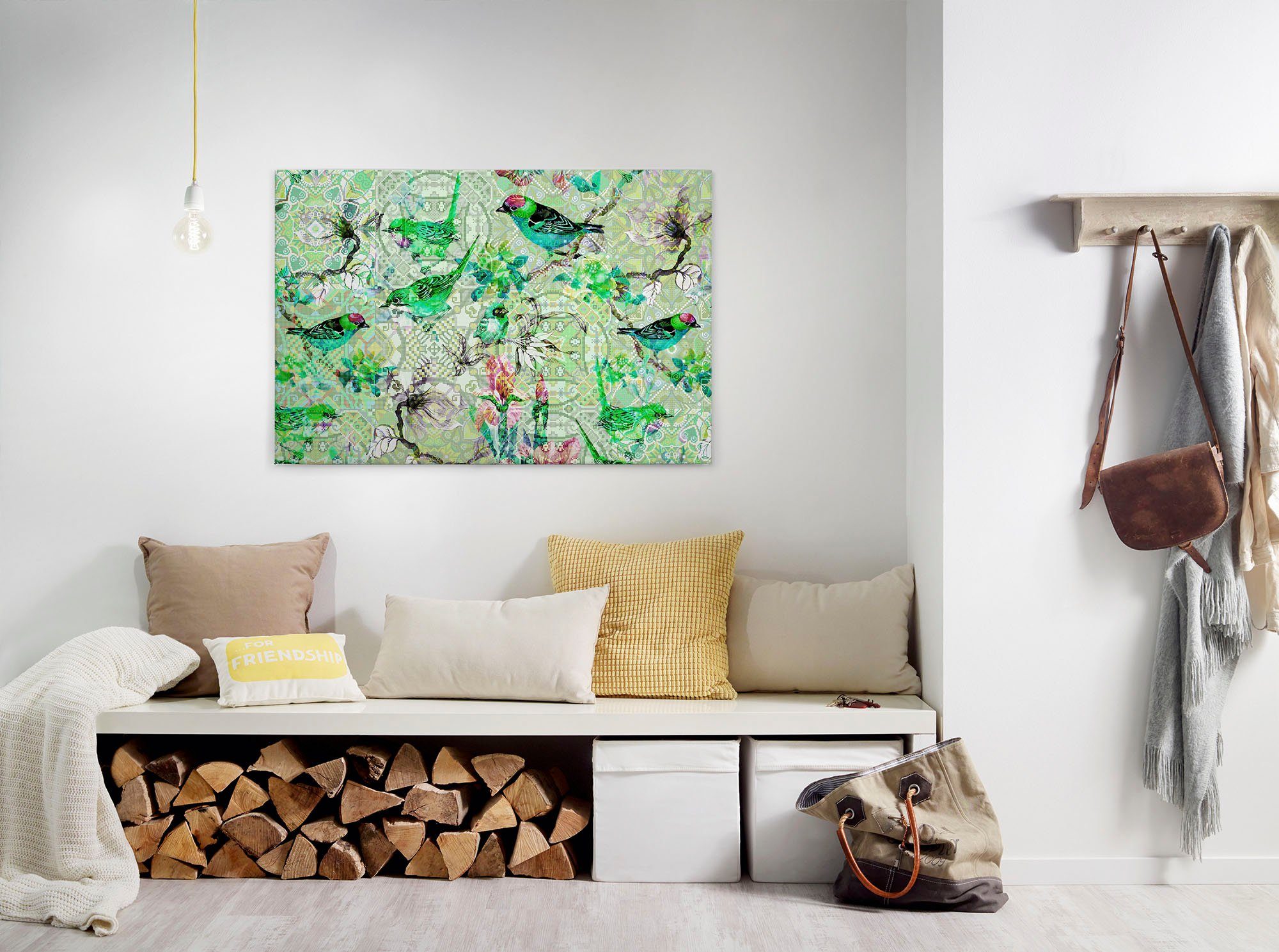 A.S. Création Leinwandbild mosaic birds, Kinder, Kunst, Vögel (1 St), Mosaik Keilrahmen Floral Blumen Vögel Leinwand-Bild Wohnzimmer modern