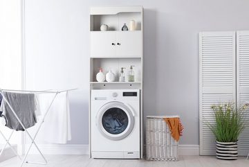 Linsar Waschmaschinenumbauschrank variabler Stauraum, Melaminbeschichtung, 2 Türen, 3 Einlegeböden passt für gängige Waschmaschinen
