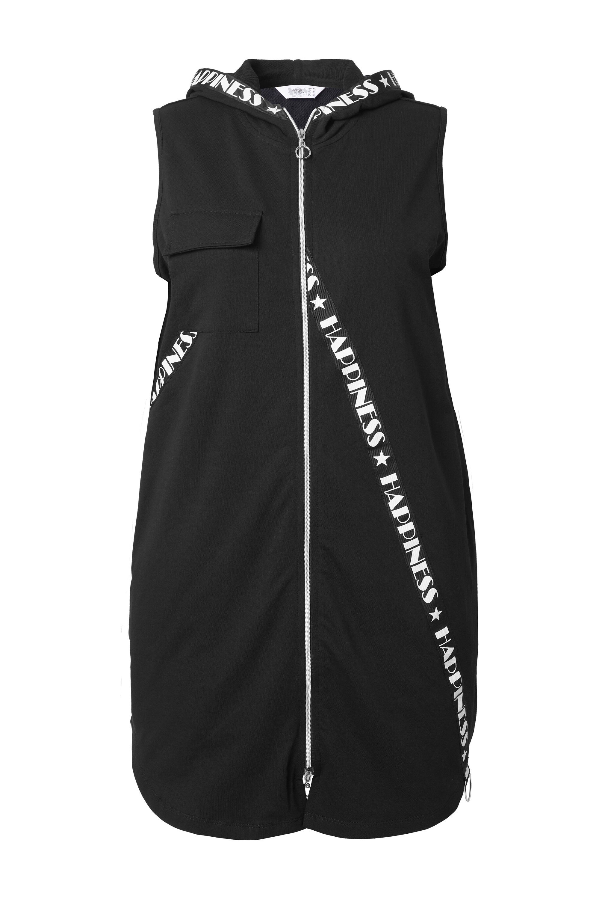 Angel of Style Steppweste Long-Sweatweste A-Linie Wording-Bänder Kapuze günstig online kaufen