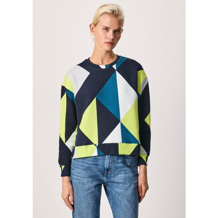Pepe Jeans Sweater BIBIAN mit geometrischem allover Print hinten länger geschnitten