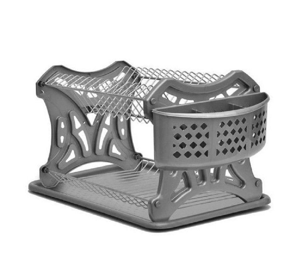 DanDiBo Geräteständer Abtropfgestell Geschirr 2 Etagen Abtropfständer 72424 Abtropfkorb, Abtropfschale Tellertrockner mit Untersetzer und Besteckkorb