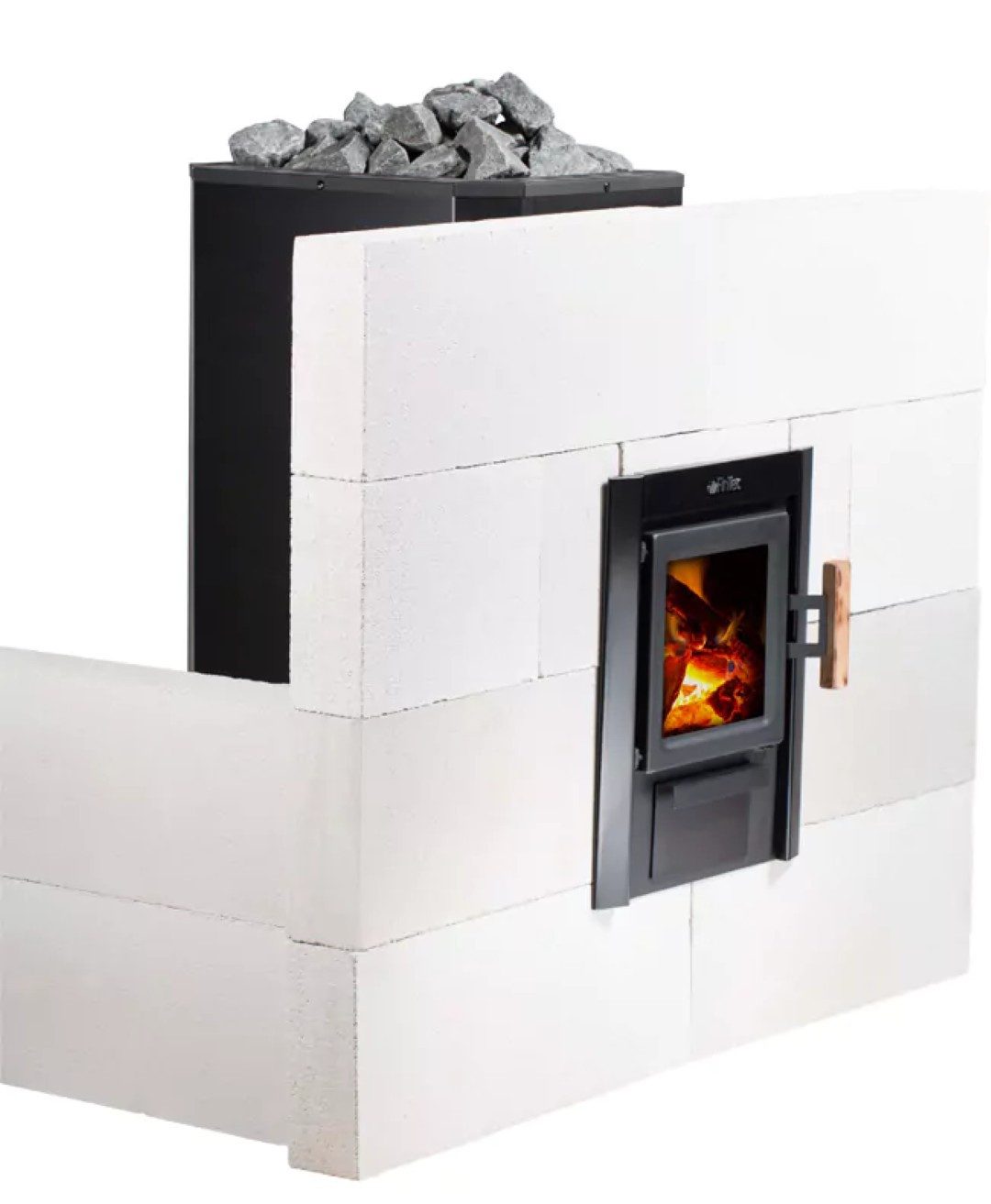 FinTec Saunaofen FinTec IWO Trend MH Holz-Saunaofen 14,4 kW mit Außenbefeuerung, 14.4 kW, mit Mauerhals, Elektrisches Heizen; Gleichmäßige Wärmeverteilung; Aufgussbetrieb