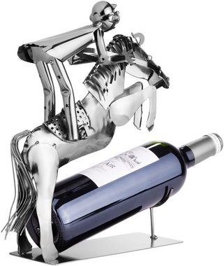 BRUBAKER Weinflaschenhalter Reiter im Sprung mit Pferd, (inklusive Grußkarte), Metall Skulptur, Wein Geschenk, Flaschenhalter