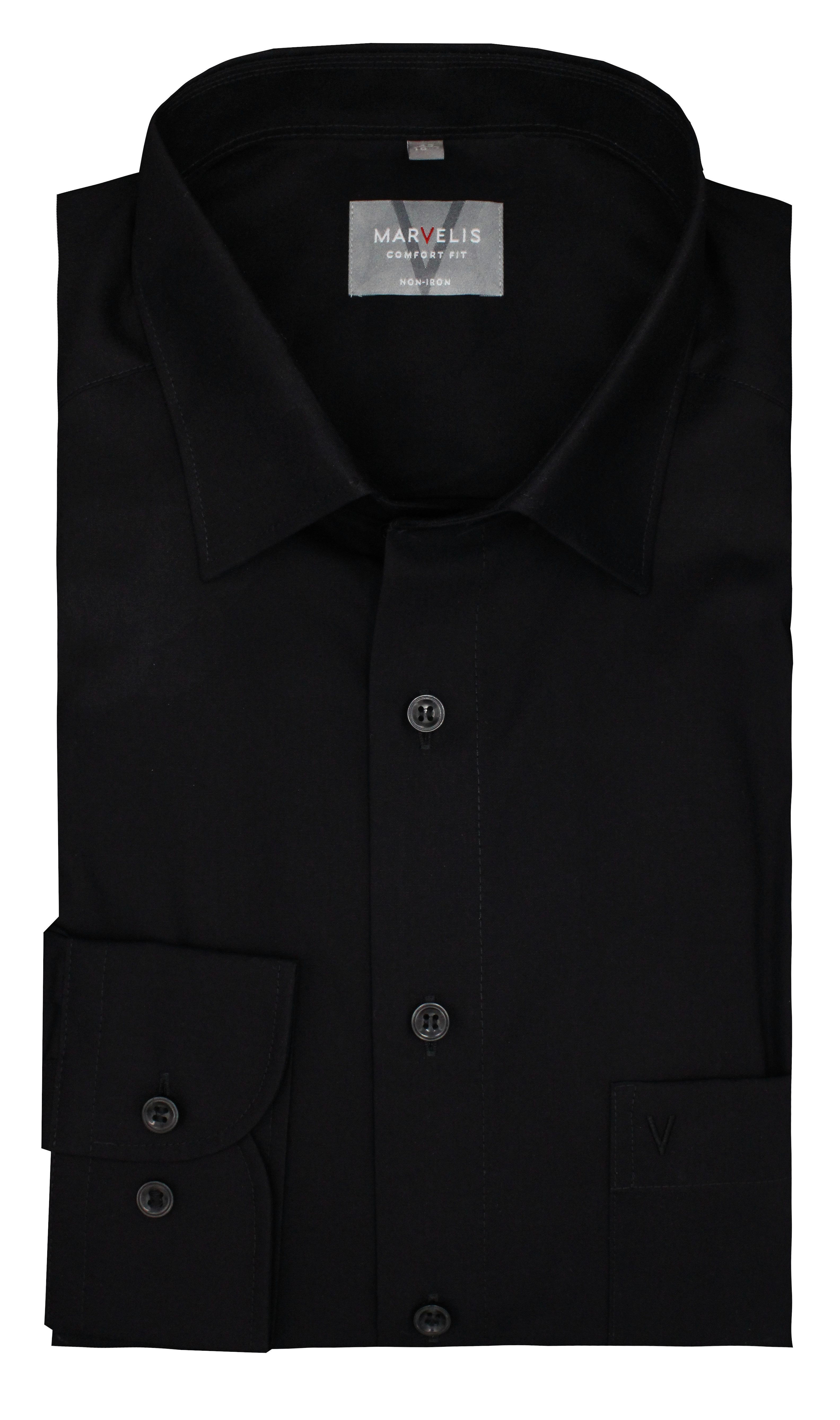 MARVELIS Businesshemd Langarm 64cm / Comfort Fit / Bügelfrei / Schwarz Regu günstig online kaufen