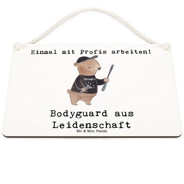 Mr. & Mrs. Panda Hinweisschild DIN A6 Bodyguard Leidenschaft - Weiß - Geschenk, Danke, Dekoschild, S, (1 St), Künstlerisch bedruckt