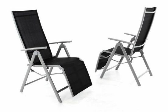 VCM 2er Alu Klappstuhl mit Fußstütze, Gartenliegestuhl ist bis 110 kg