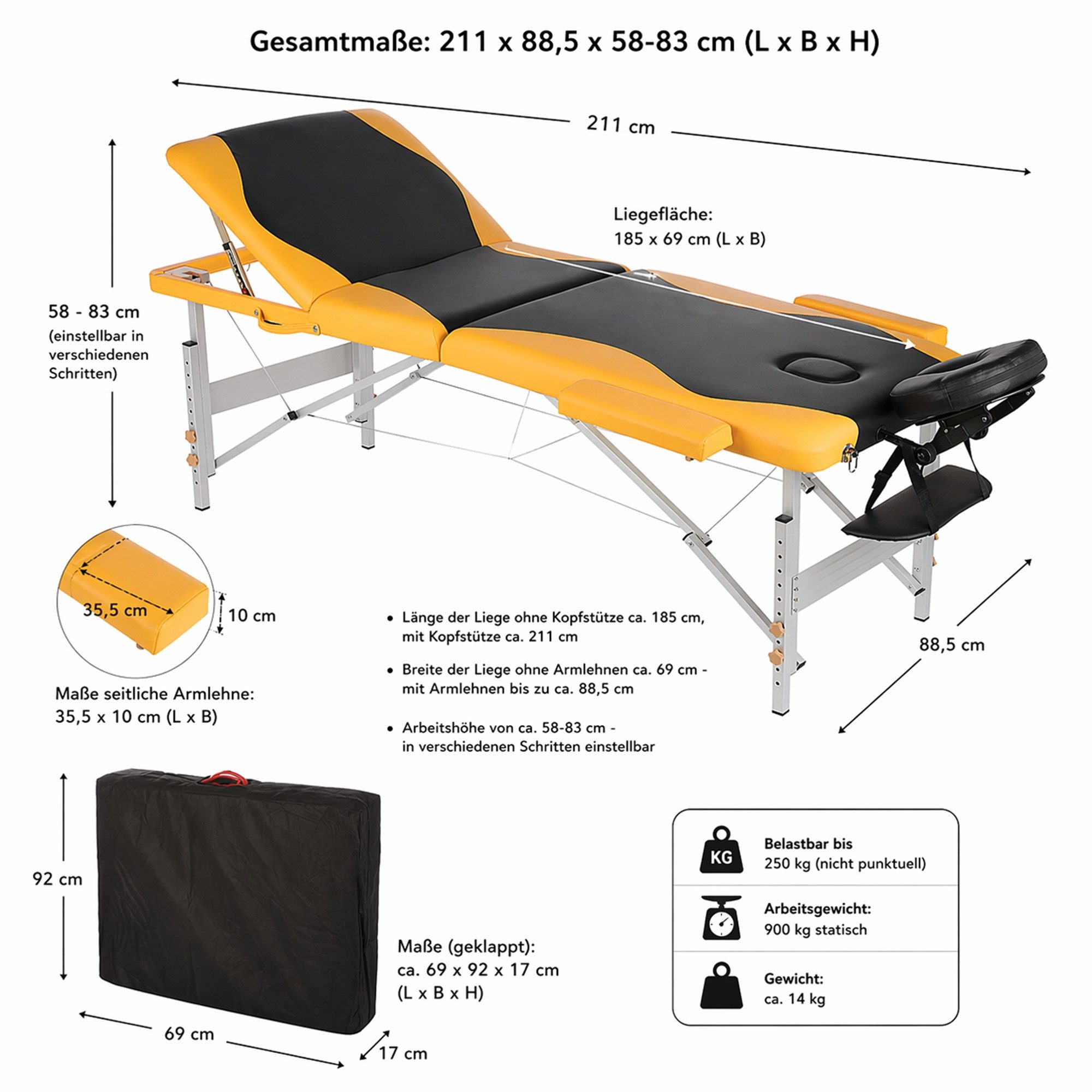Mucola Massageliege Massageliege 3Zonen Kopfstütze Ergonomisch Leicht Tasche Kosmetikliege (Stück, 1-St., Premium-Liege), Extra dicke Polsterung