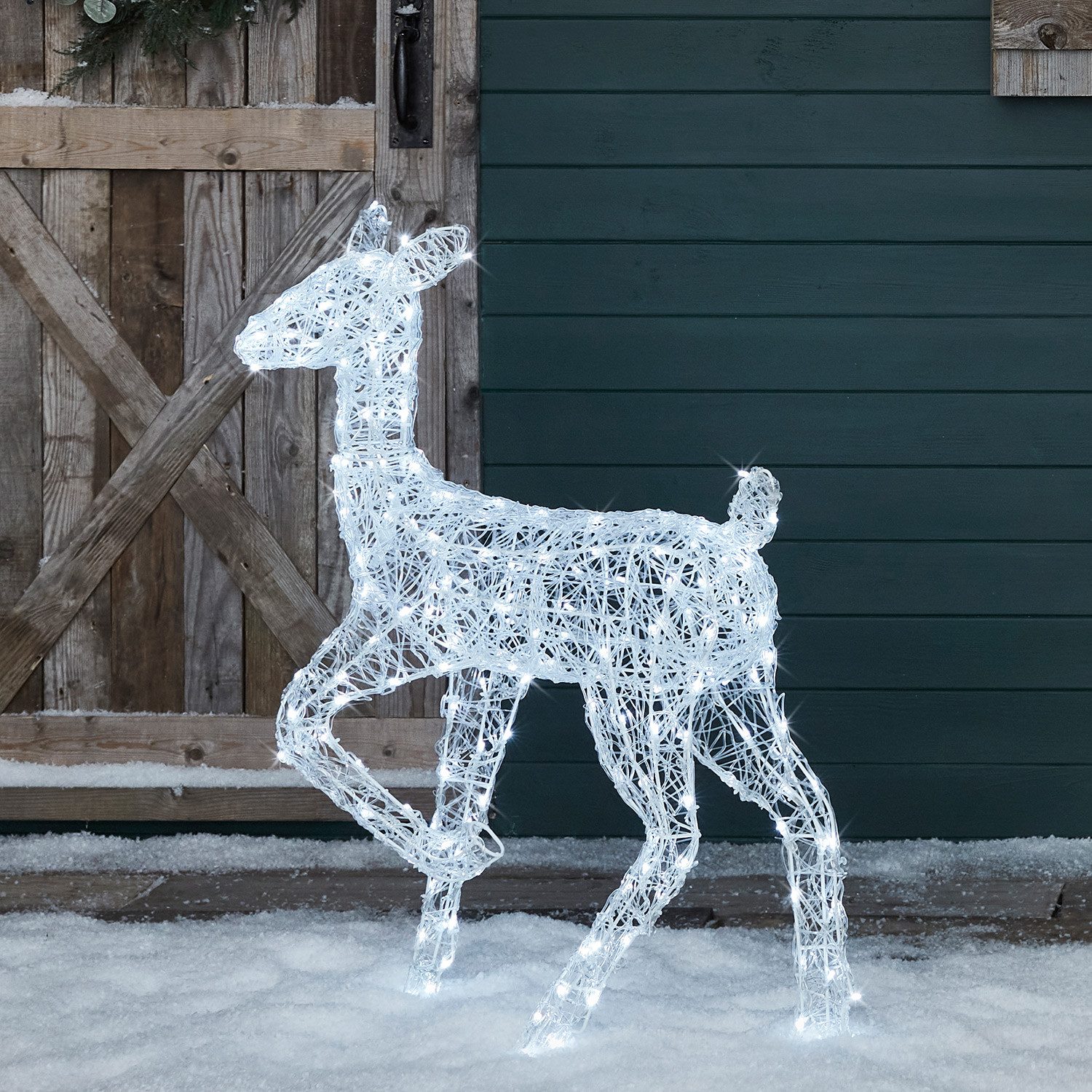 Lights4fun LED-Dekofigur 2er Set LED-Rentier Hirschkuh & Rehkitz M Swinsty, Weihnachtsbeleuchtung, Höhe: 90 & 60cm – Bild 4 von 5