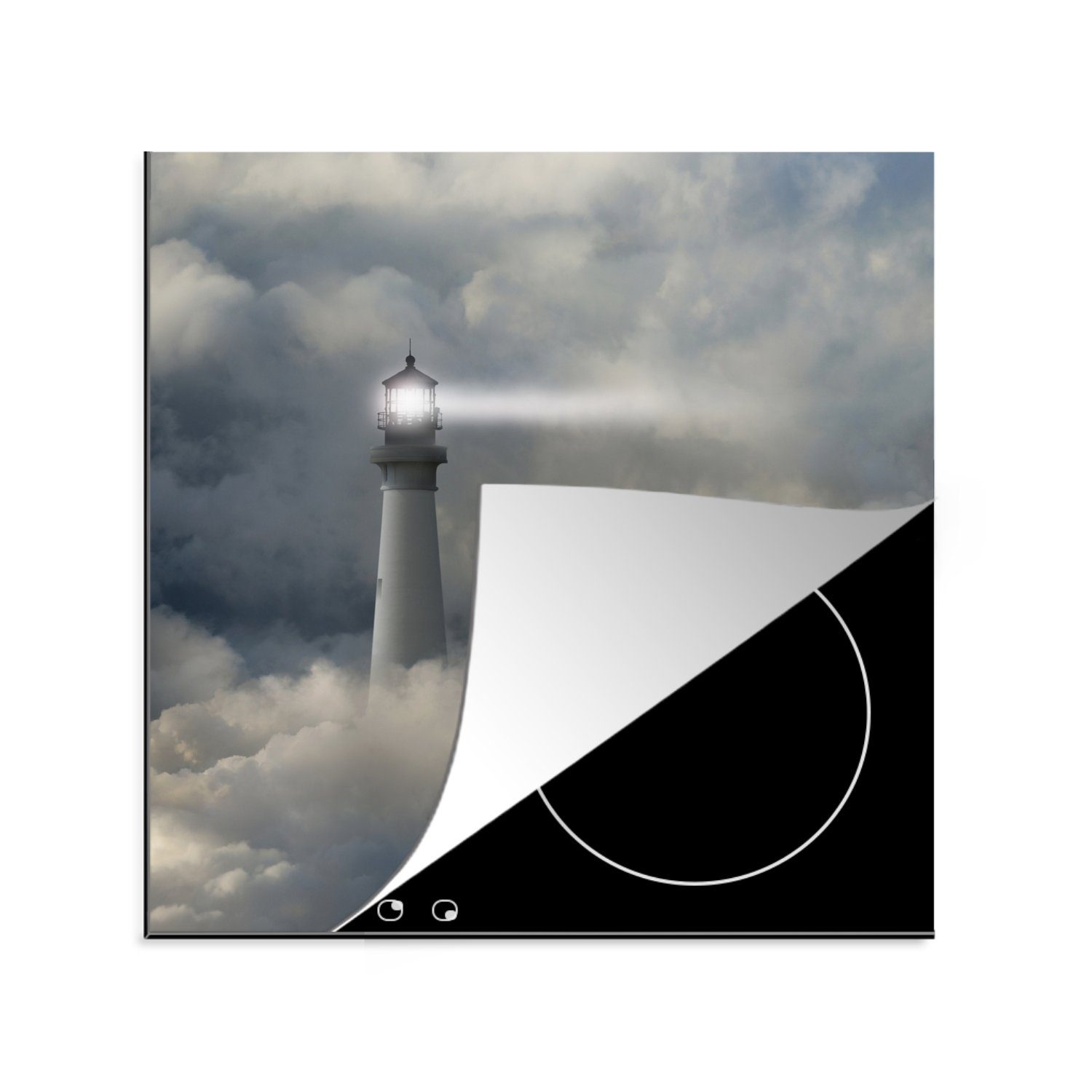 MuchoWow Herdblende-/Abdeckplatte Leuchtturm - Wolken - Licht, Vinyl, (1 tlg), 78x78 cm, Ceranfeldabdeckung, Arbeitsplatte für küche
