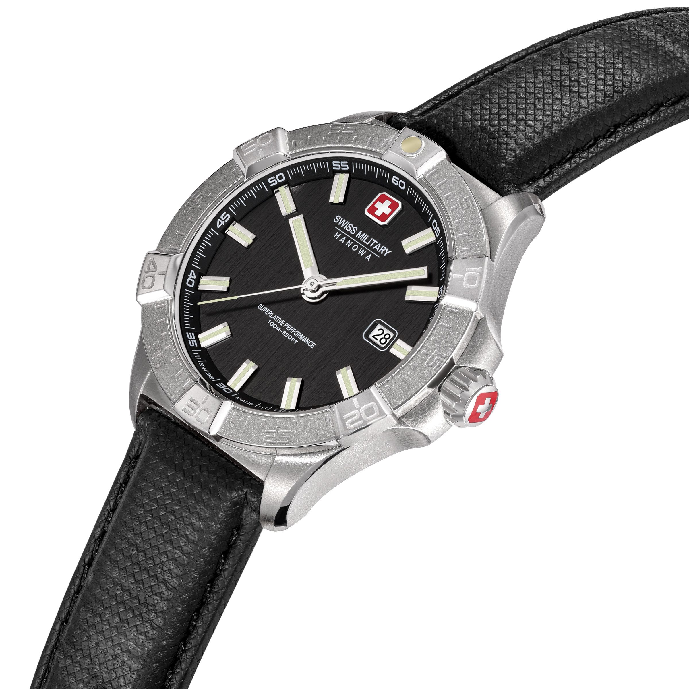 Swiss Military Hanowa Quarzuhr Jockworth SMWGB0008001, Armbanduhr, Herrenuhr, Swiss Made, Lederarmband, analog, Tag